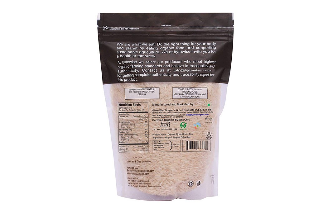 Bytewise Organic Basmati Rice-White    Pack  908 grams